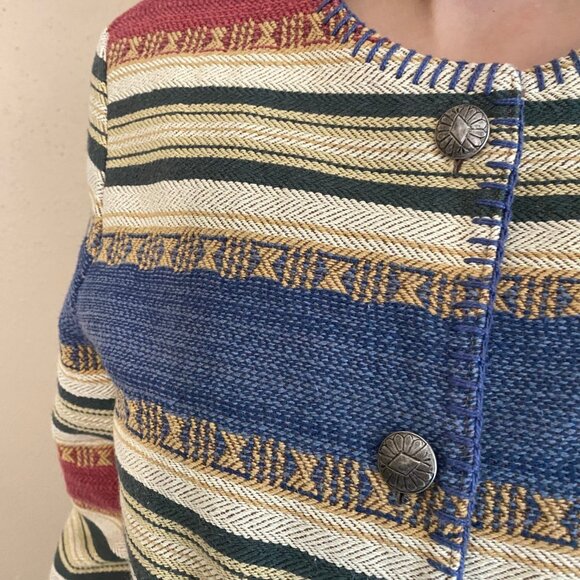 Vintage Roughrider Woven Stripe Jacket - Made in USA | Boho Western Style size L - Picture 3 of 7